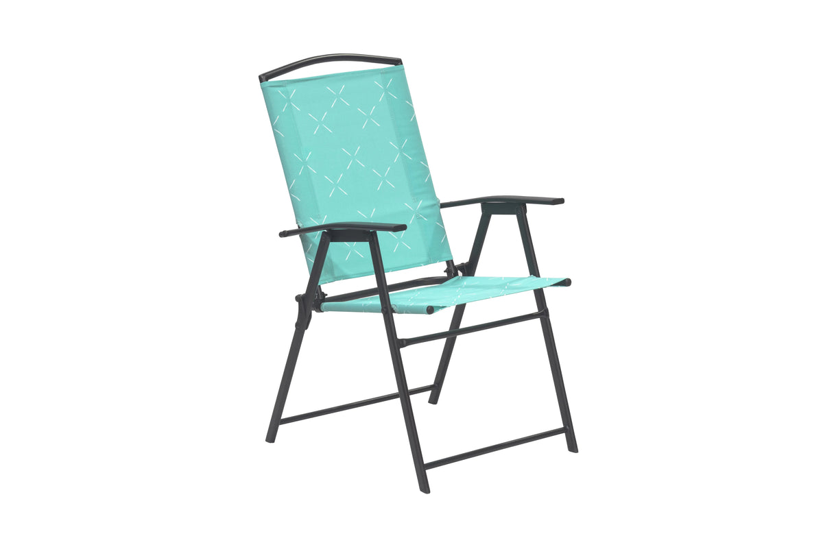 6 Pcs Blue Steel Folding Outdoor Dining Set with Umbrella N9380