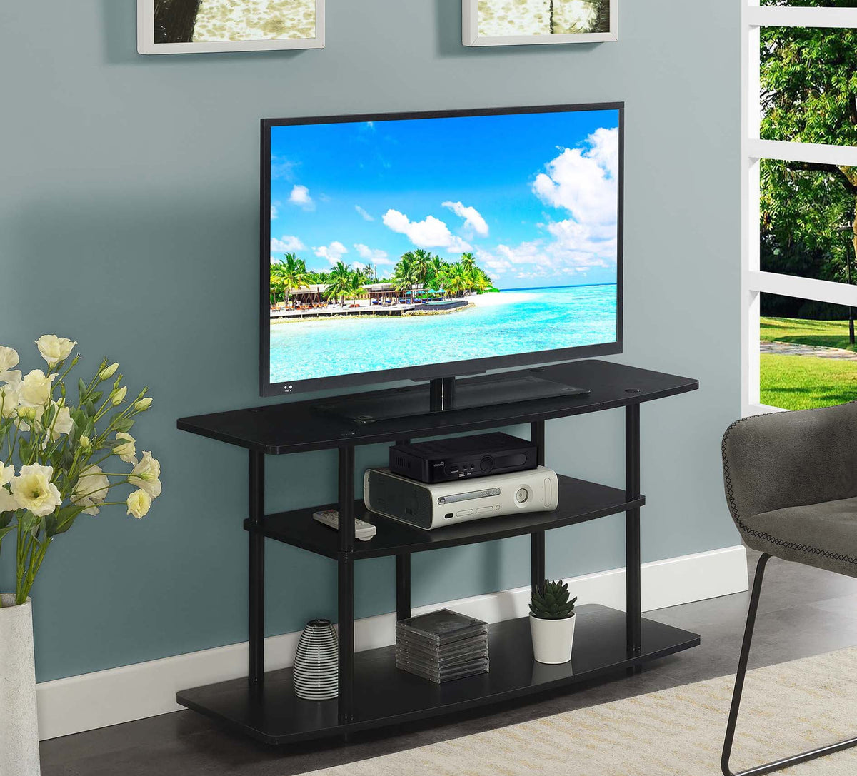 Black 3 Tier Wide TV Stand P430436
