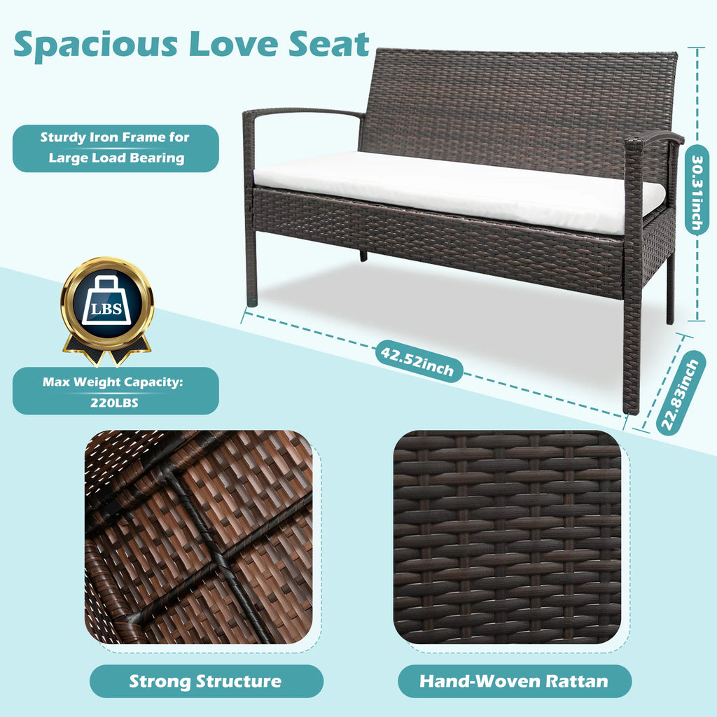 4 Pieces Rattan Cushioned Sofa Table Set E216199