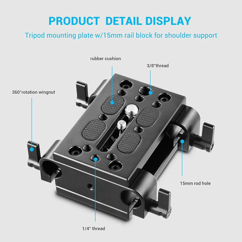 Camera Tripod Mounting Baseplate with 15mm Rod Clamp B1411