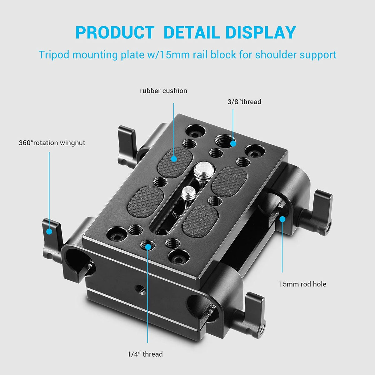 Camera Tripod Mounting Baseplate with 15mm Rod Clamp B1411