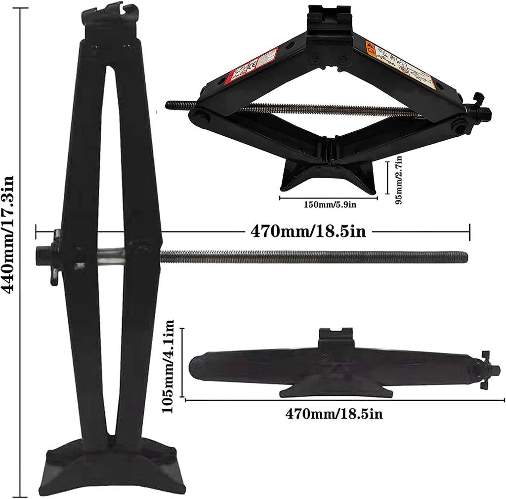 Scissor Lift Jack 3 Ton Capacity with Jack Socket Drill Adapter Black H1693