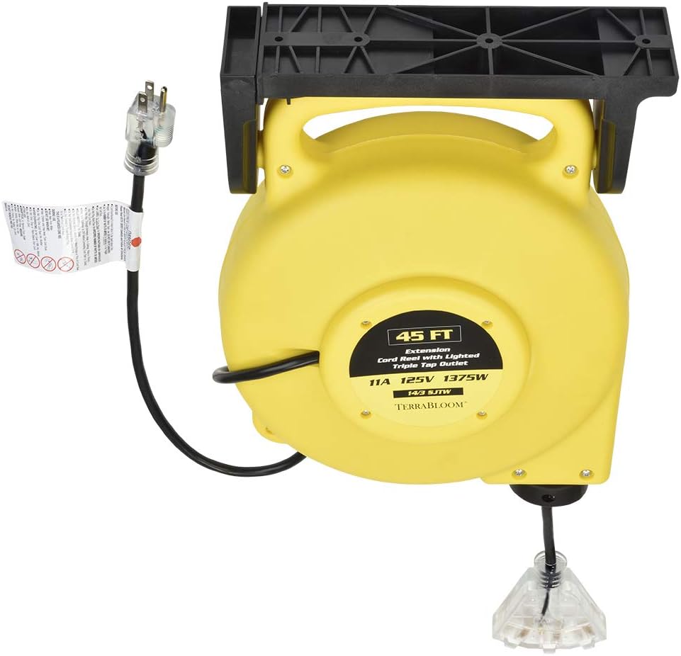 25 Ft 12/3 Retractable Extension Cord Reel with 3 Outlets J361