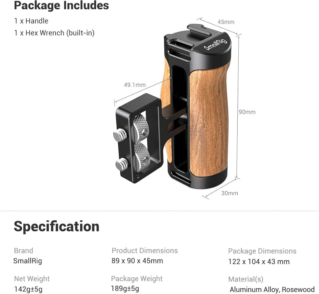Wooden Mini Handle Side Handgrip with 1/4-20 Screws B9544