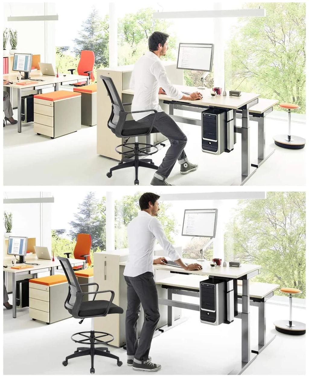 Black Adjustable Mesh Drafting Chair with Lumbar Support S14643