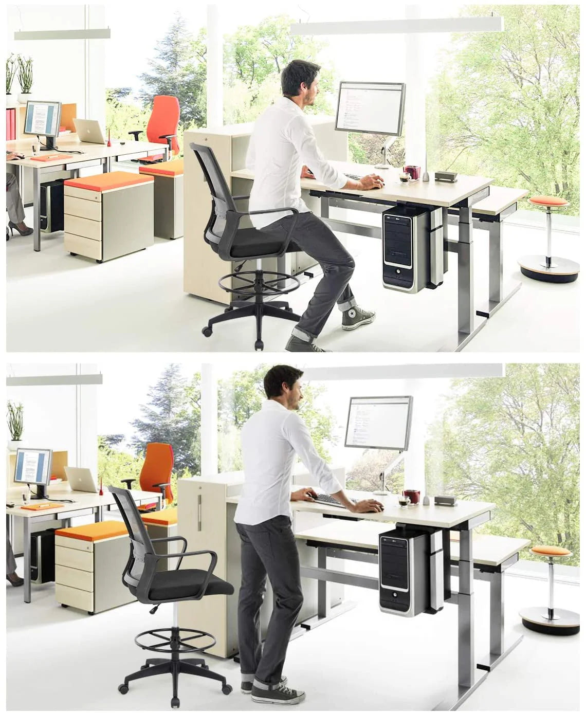 Black Adjustable Mesh Drafting Chair with Lumbar Support S14643