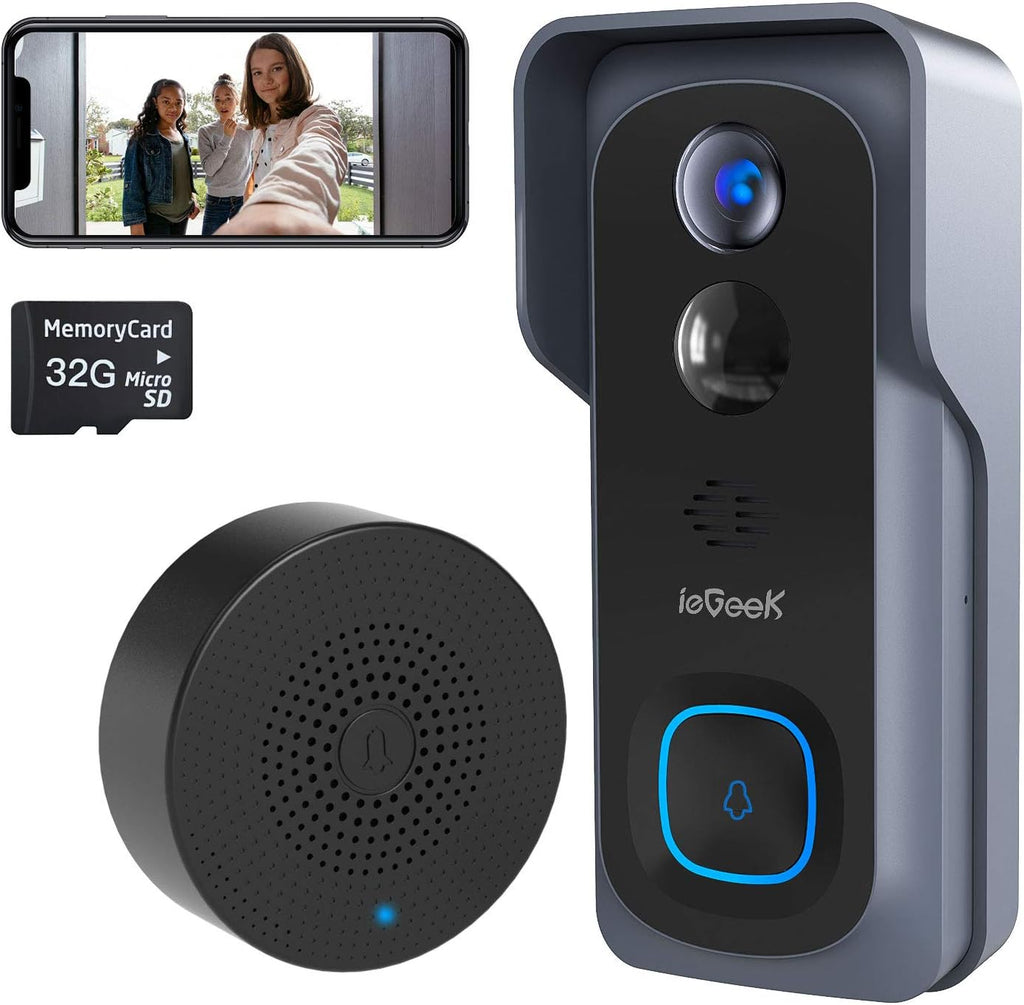 Wireless Video Doorbell Camera with 32GB SD Card & Indoor Chime, 1080P HD H38409