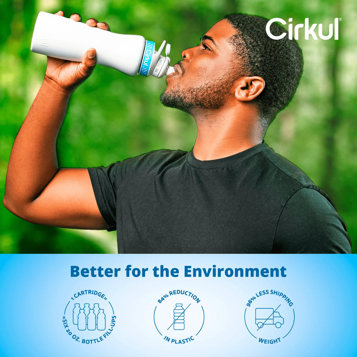 22 oz White Stainless Steel Water Bottle Starter Kit with Blue Lid and 2 Flavor Cartridges L1204