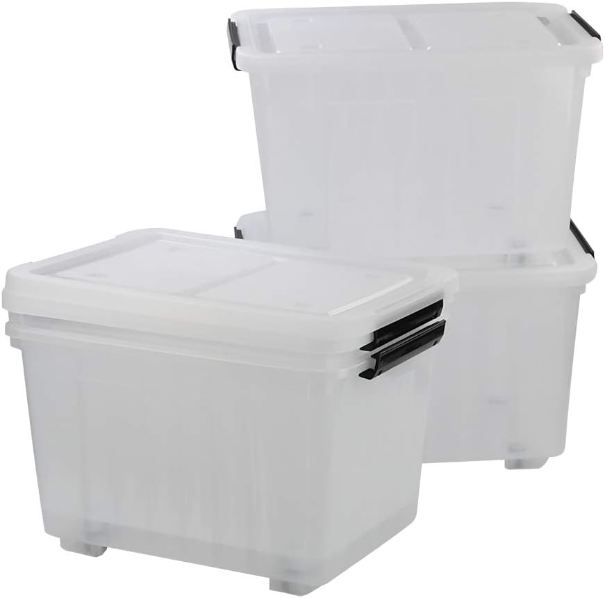 30 L Clear Plastic Storage Box with Wheels, 4-Pack U348588
