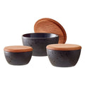 Stoneware Bowl With Lid Set 3 Pcs Black, Dark Blue E126792