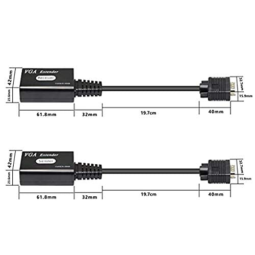VGA Extender Over Cat5e/6, VGA Male to RJ45 Converter 1080P Up to 60m (1 Transmitter + 1 Receiver) E69099