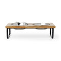 Elevated Wood Double Diner with Stainless-Steel Bowls M5616
