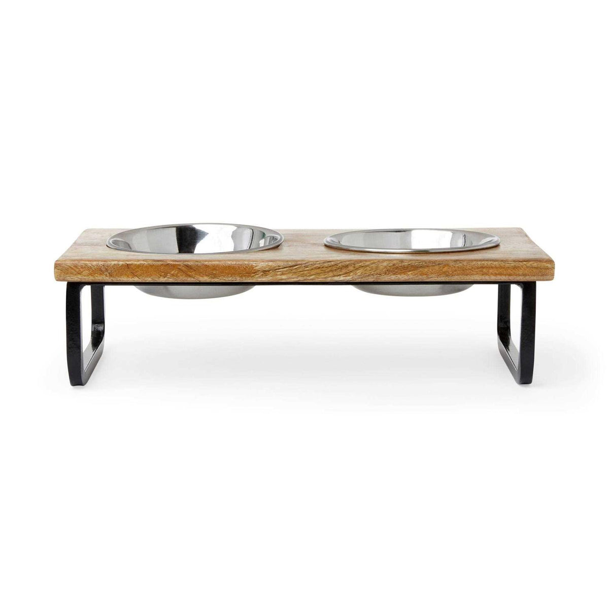 Elevated Wood Double Diner with Stainless-Steel Bowls M5616