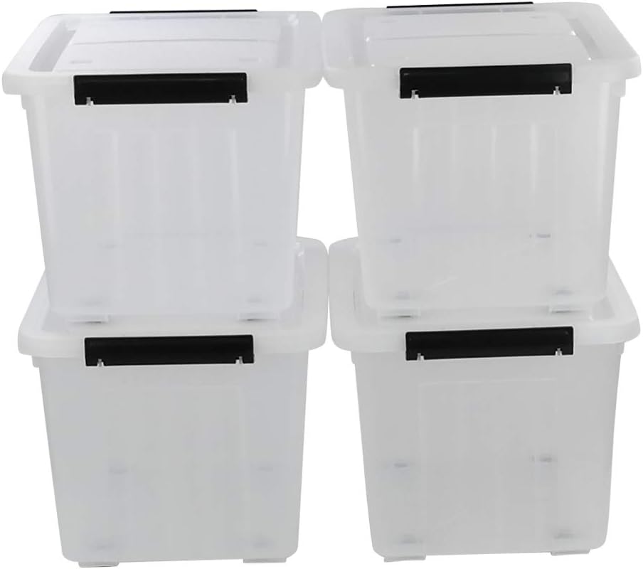 30 L Clear Plastic Storage Box with Wheels, 4-Pack U348588