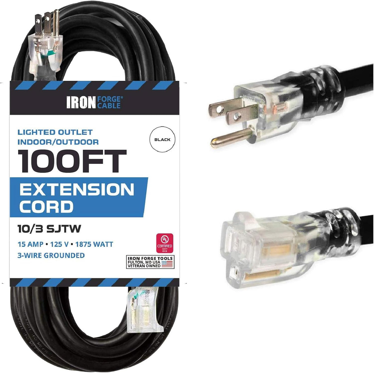 50 Foot Lighted Outdoor Extension Cord 10 Gauge Q39246