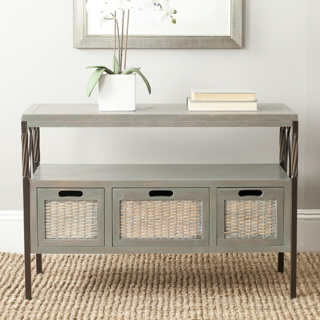 Antique Dark Walnut and Pewter 3-Drawer Console Table O72136