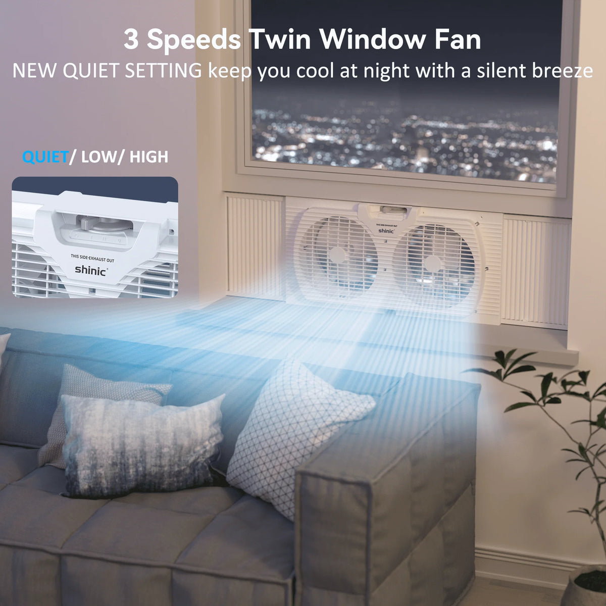 9 3-Speed Twin Window Fan with Bug Screen, White N936