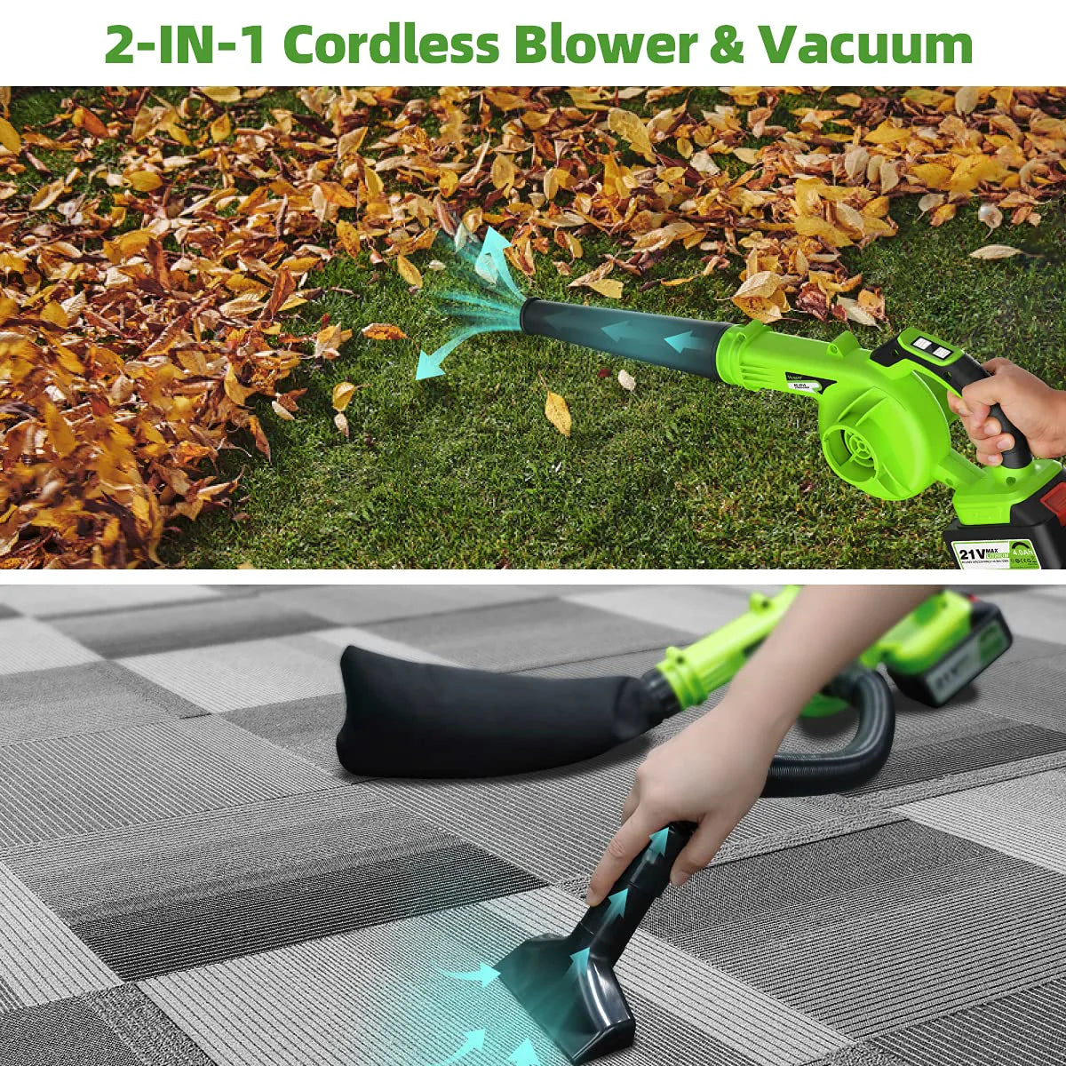 21V Cordless Leaf Blower 135MPH 321CFM 6 Speed with 4.0Ah Li-ion Battery R2584