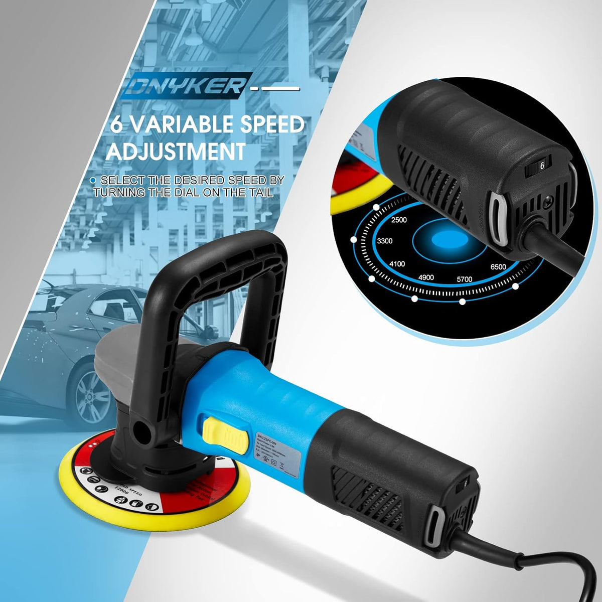 6-inch 800W Variable Speed Random Orbital Buffer Polisher F962