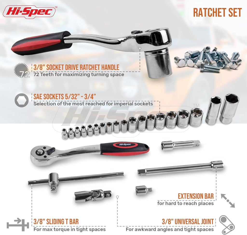 67 Piece Auto Mechanics Tool Kit with Metric Sockets, Ratchet Set & Tool Box T2838