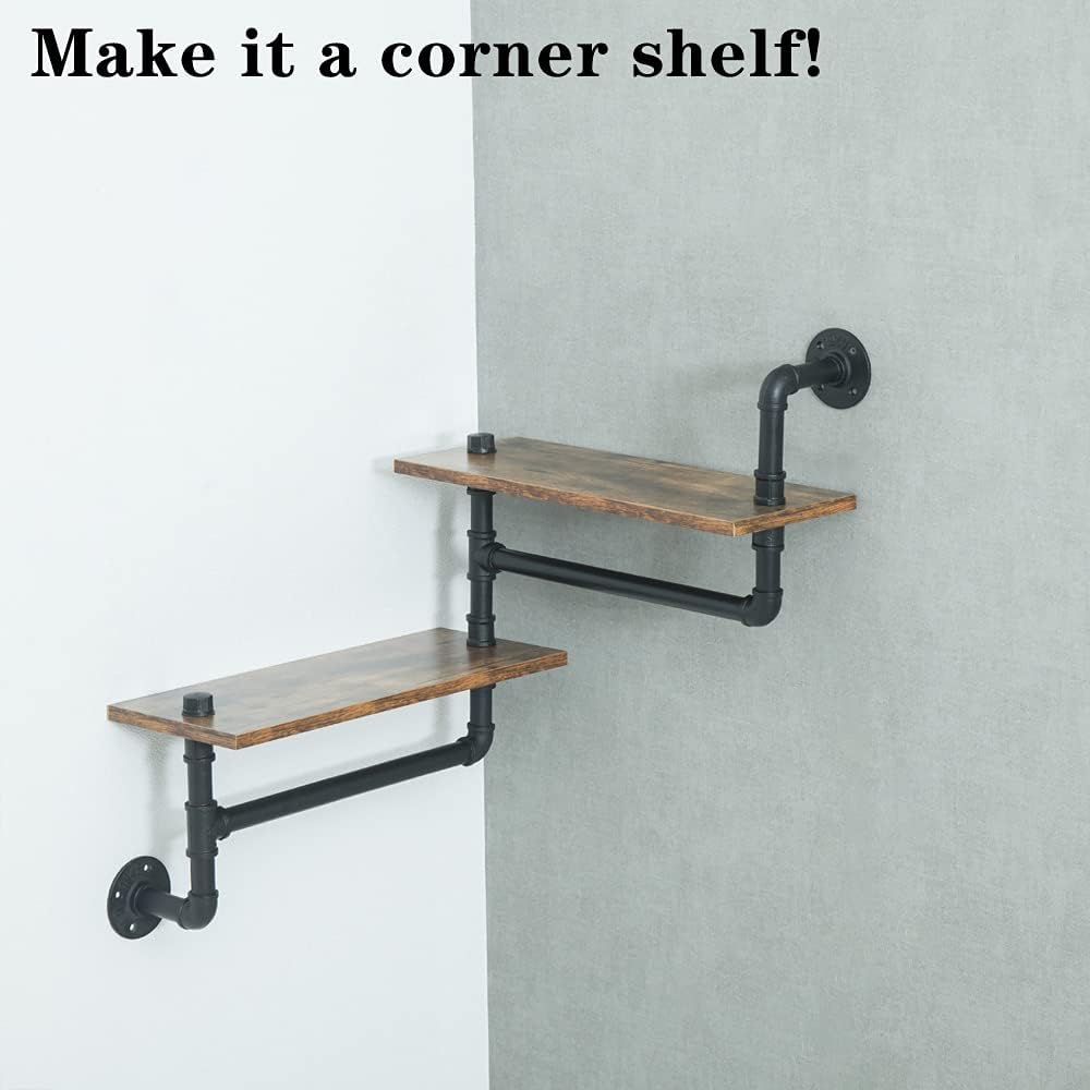 Rustic 2 Tier Wall Mounted Metal Shelves with Towel Bars X941126
