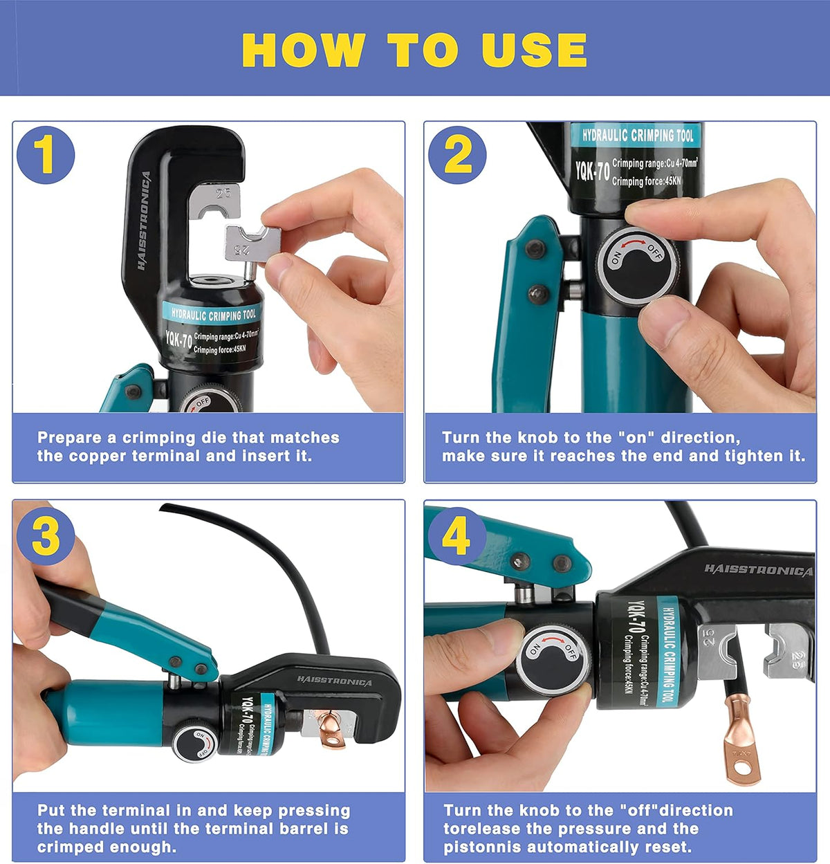 Hydraulic Battery Cable Lug Crimping Tool AWG 12-2/0 Y1668