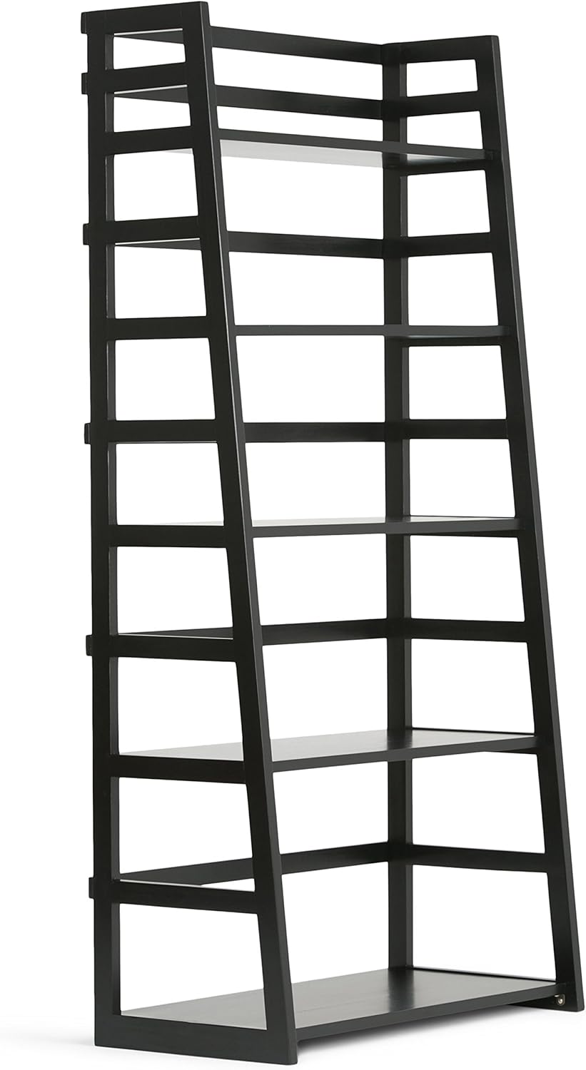 Black 5 Shelf Solid Wood Ladder Bookcase R266160