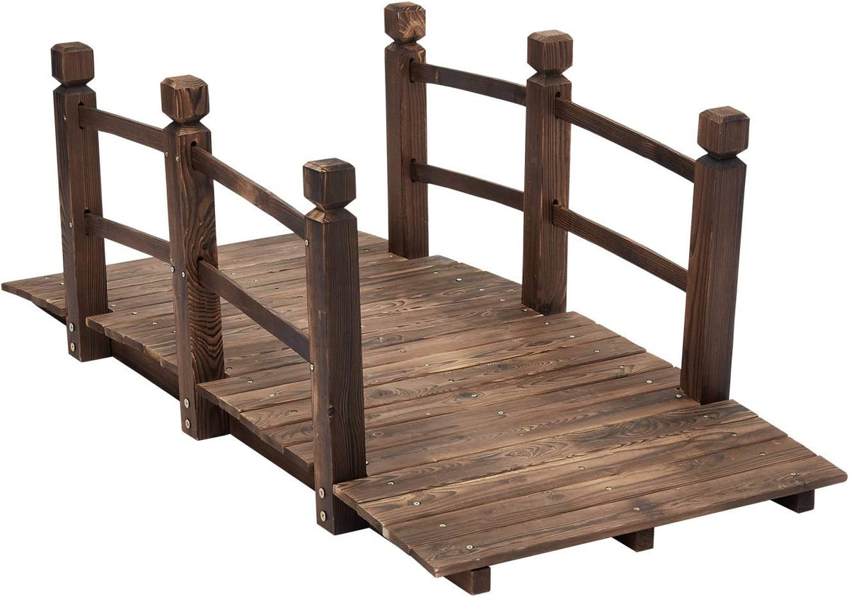 5 ft Wooden Garden Bridge with Safety Railings C186