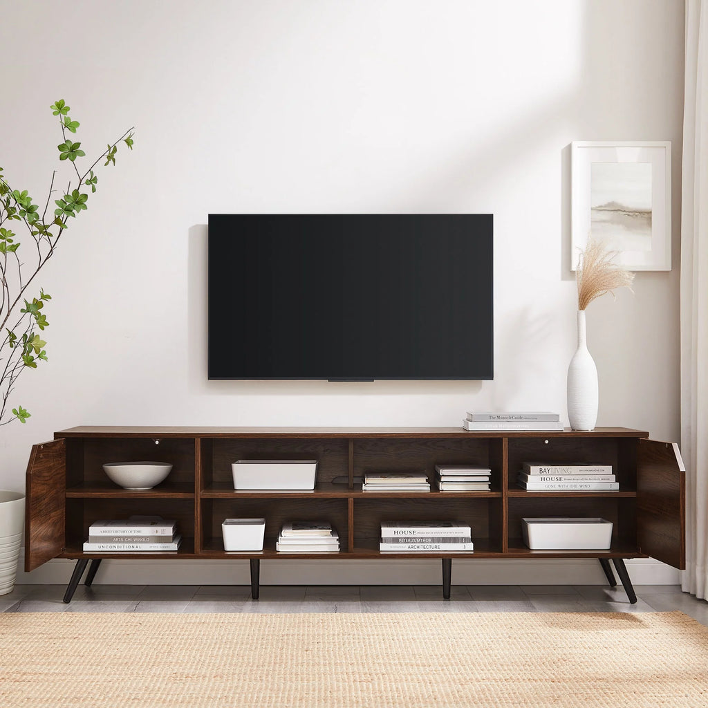 Mid-Century Modern Angle-Door TV Stand, Dark Walnut U808138