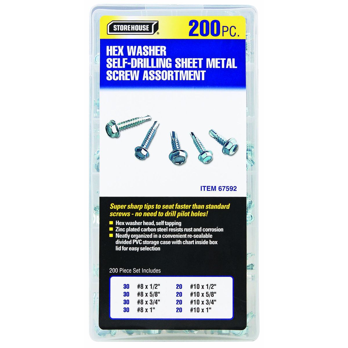 Self-Drilling Screw Assortment, 200 Piece Z42567