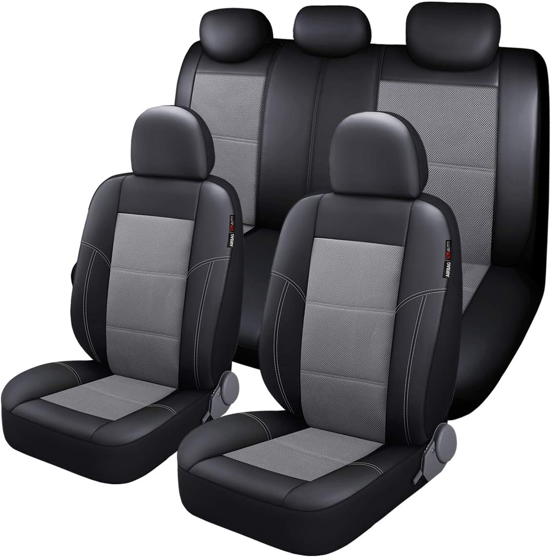 Leather and Mesh High Back Car Seat Cover Full Set S6784