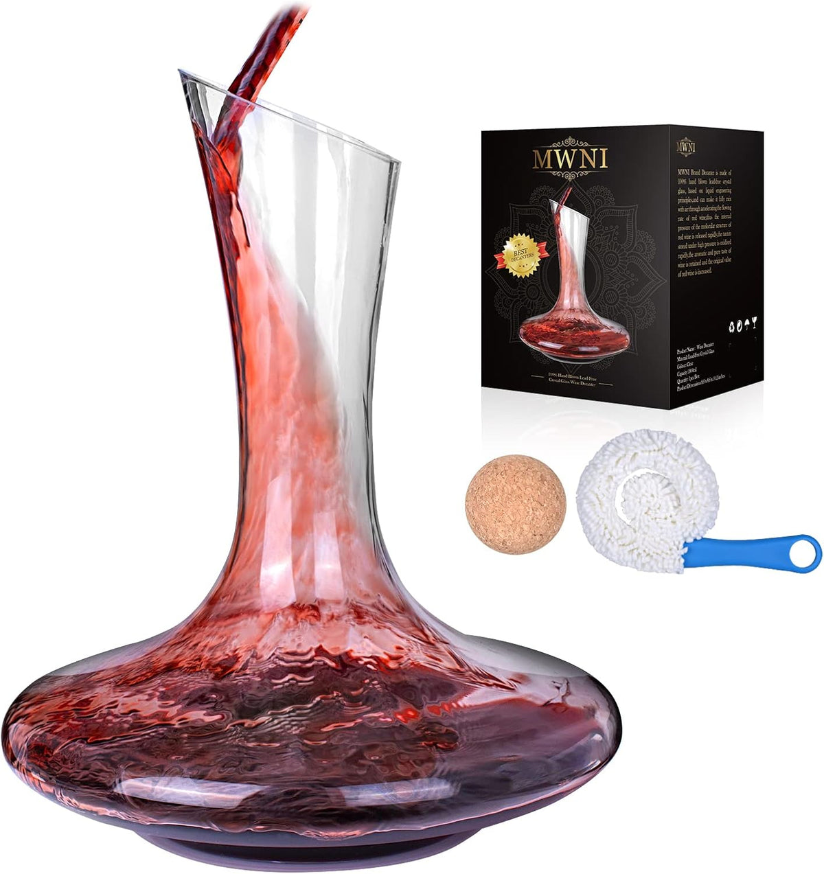 Lead-Free Crystal Wine Decanter Set With Stopper and Brush 1800ml Pack of 2 K77205