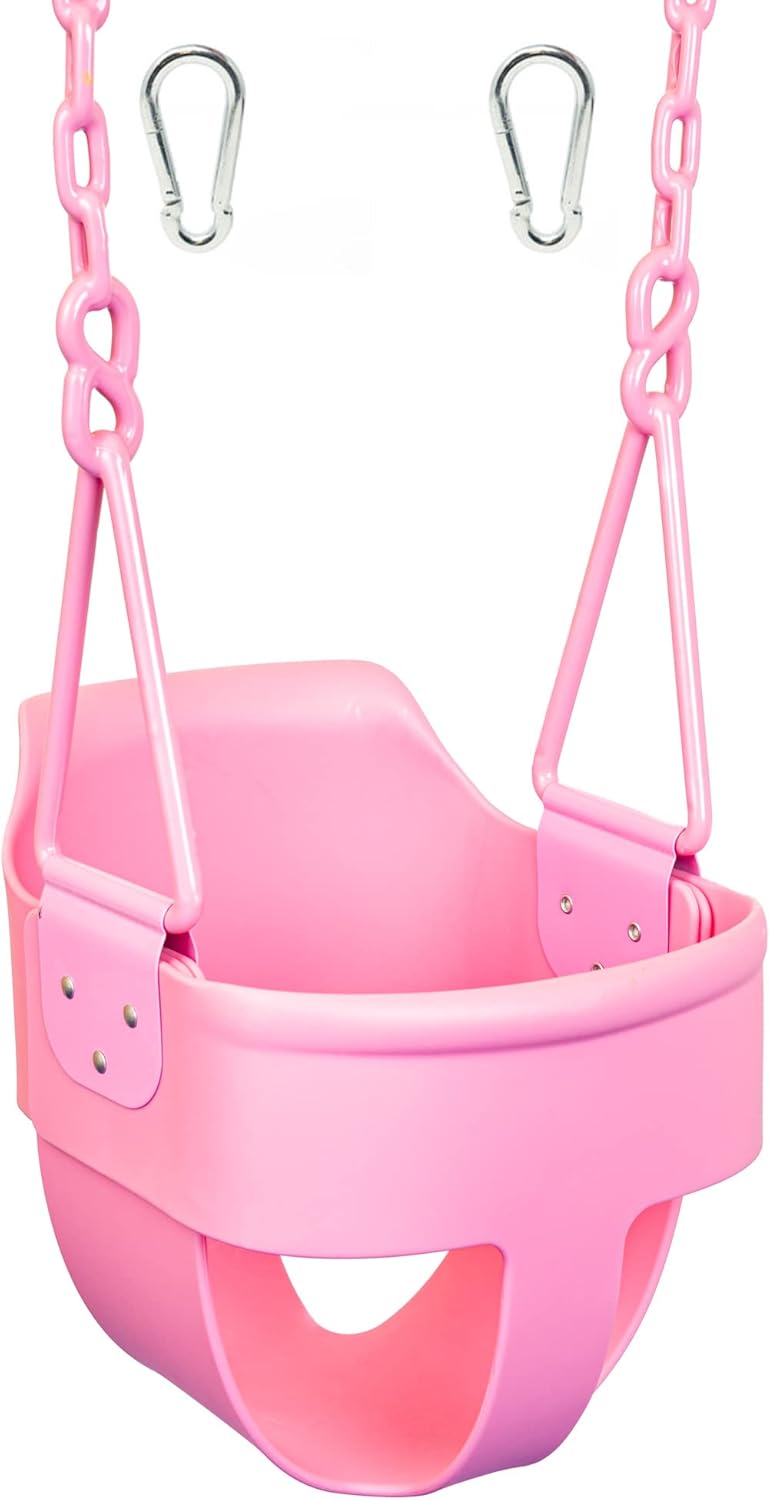 High Back Full Bucket Toddler Swing Seat with Finger Grip and Plastic Coated Chains J41670