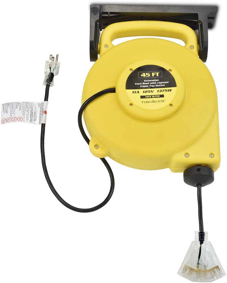 25 Ft 12/3 Retractable Extension Cord Reel with 3 Outlets J361
