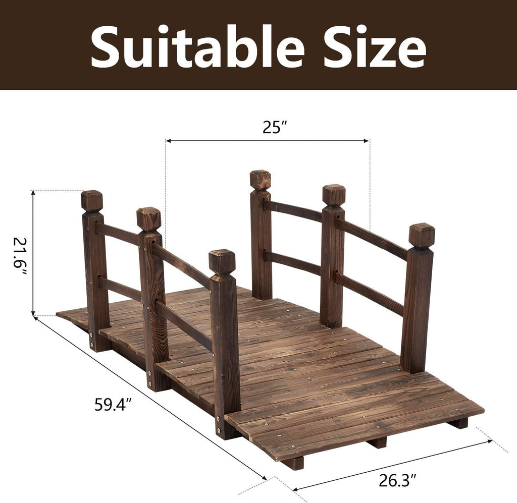5 ft Wooden Garden Bridge with Safety Railings C186