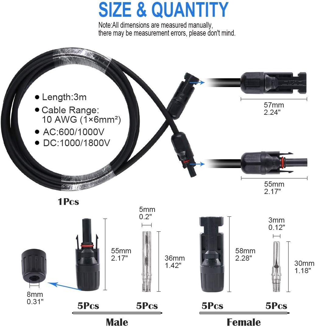 10AWG Solar Panel Extension Cable and Connectors Set H43889