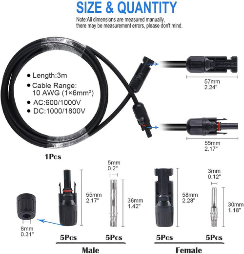 10AWG Solar Panel Extension Cable and Connectors Set H43889