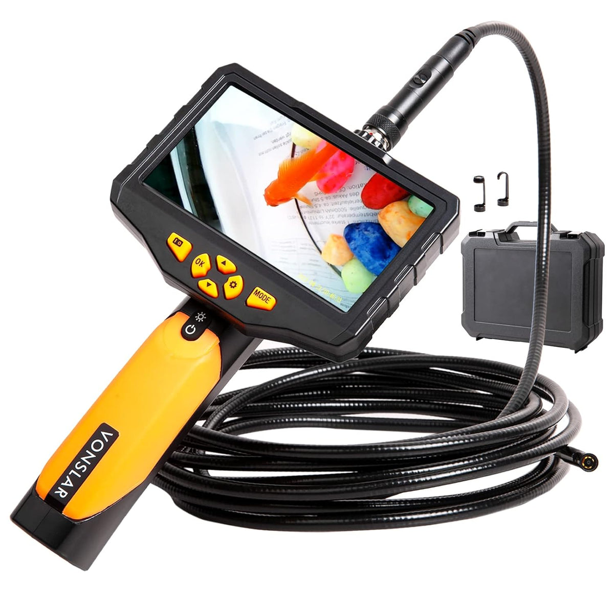 Triple-Lens Borescope Inspection Camera with Light, 1080P HD 7.9mm IP67 Waterproof, 16.4Ft Cable, 5 IPS Screen U45461