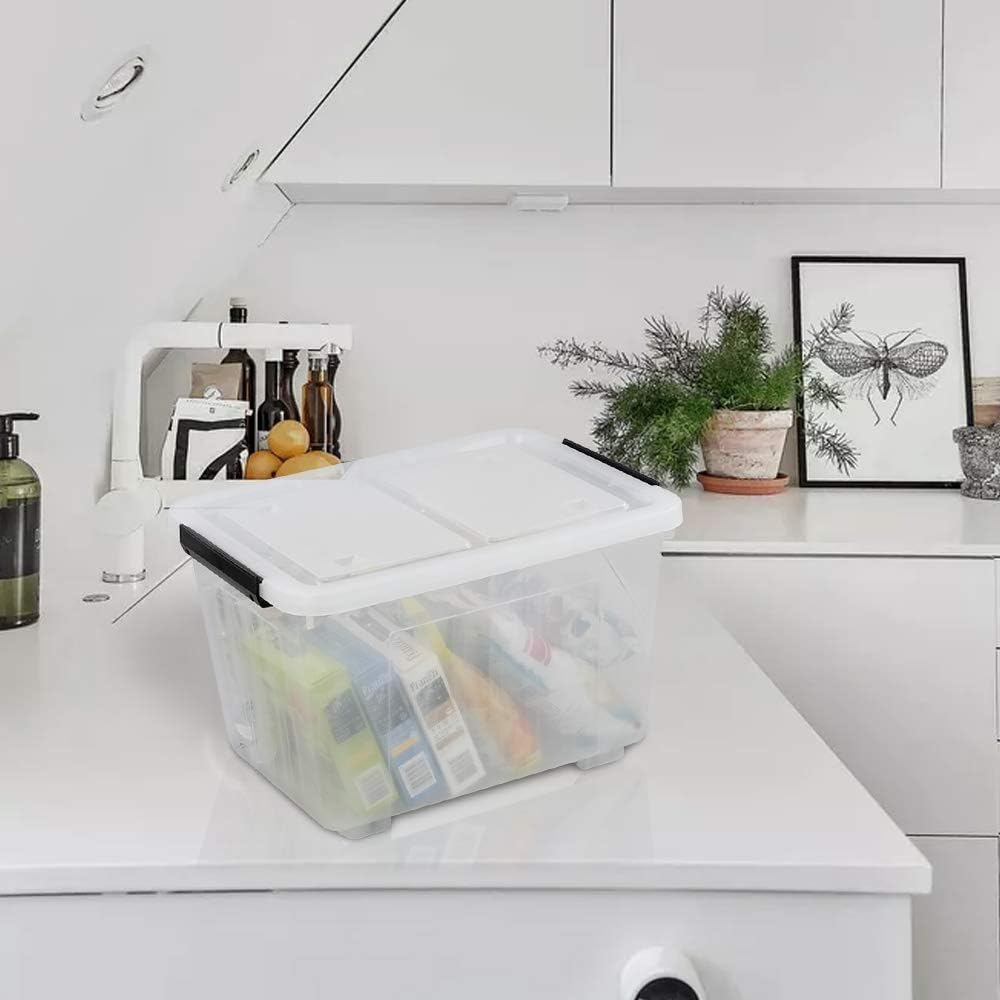 30 L Clear Plastic Storage Box with Wheels, 4-Pack U348588