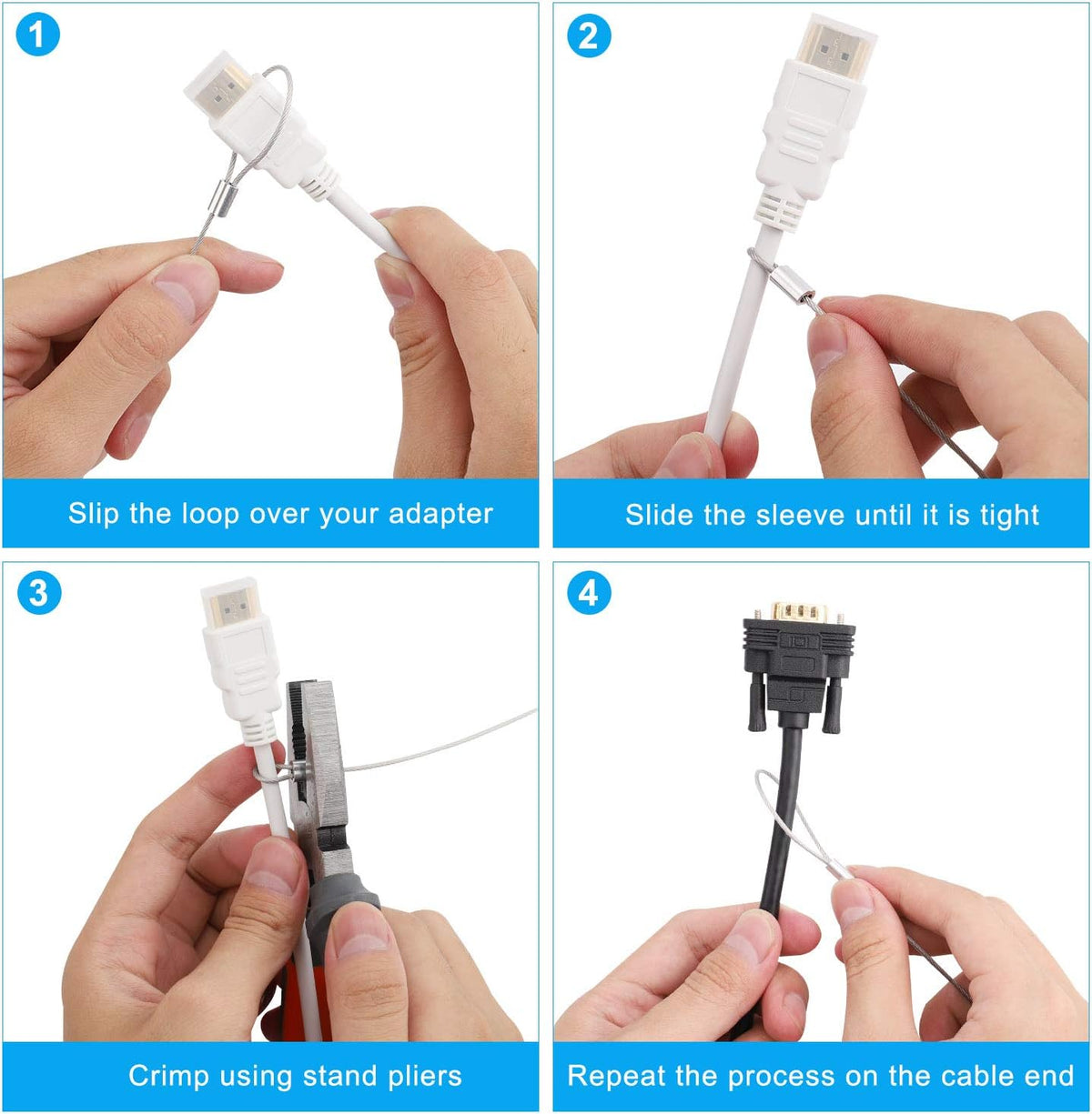 30 Pack 12 inch Adjustable Nylon Coating Security Cable Tether I718