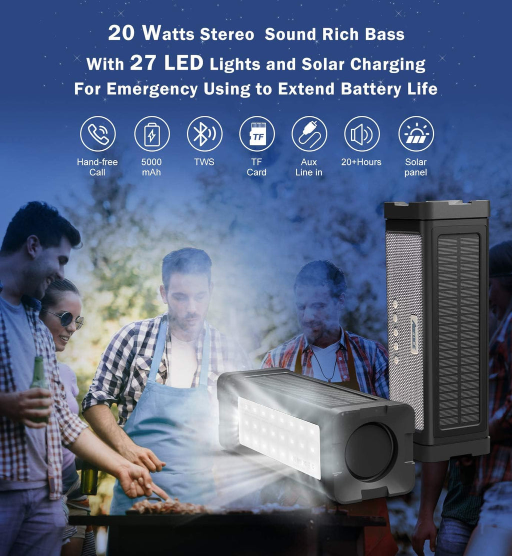 IPX7 Waterproof 20W Portable Bluetooth Speaker with 27 LEDs B1475