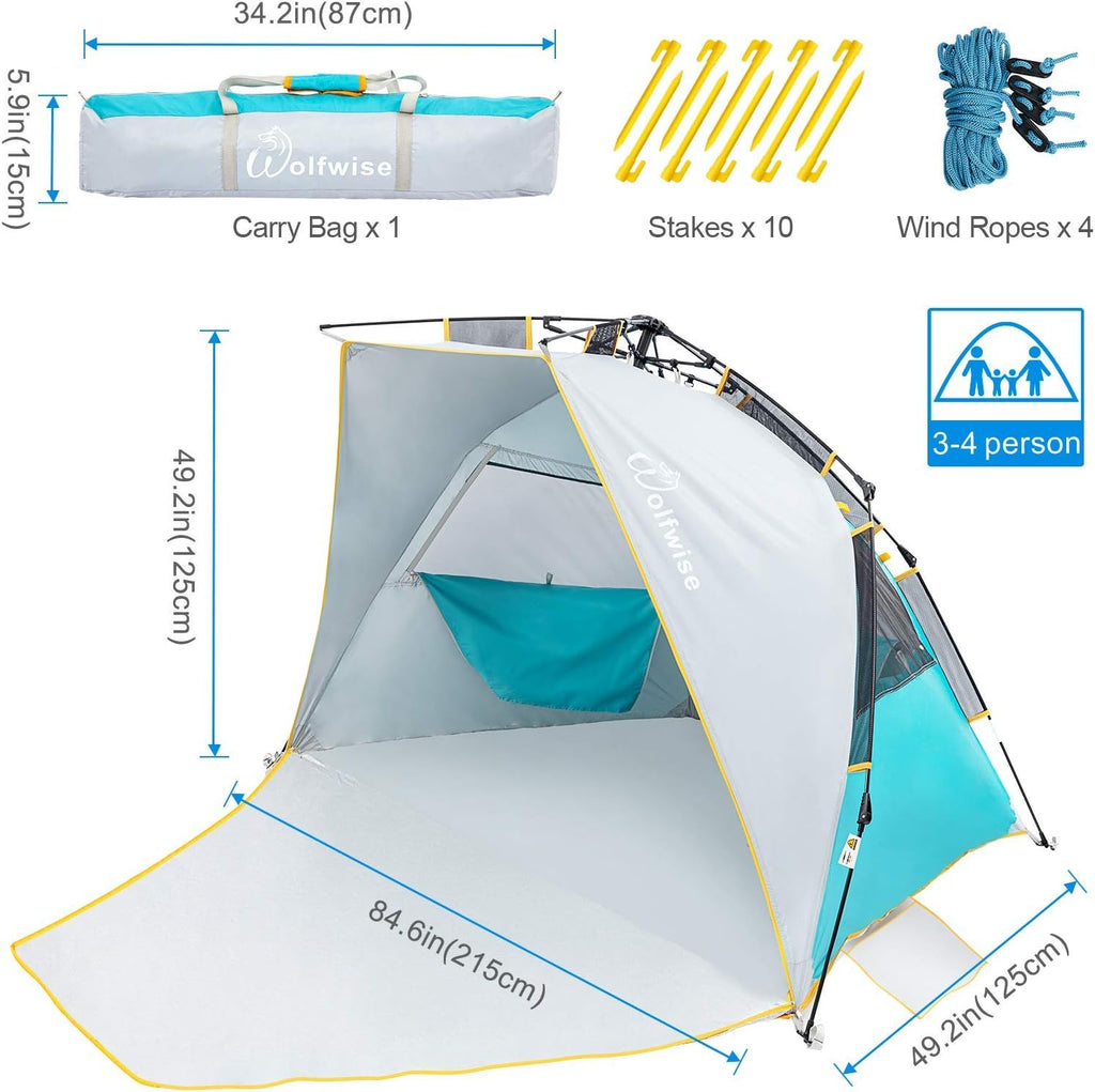 3-4 Person UPF 50+ Portable Beach Tent with Porch L903748