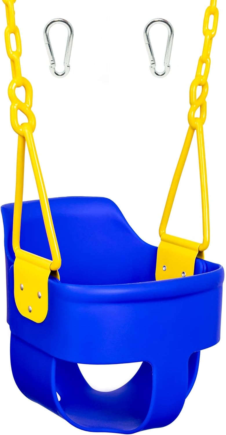 High Back Full Bucket Toddler Swing Seat with Finger Grip and Plastic Coated Chains J41670