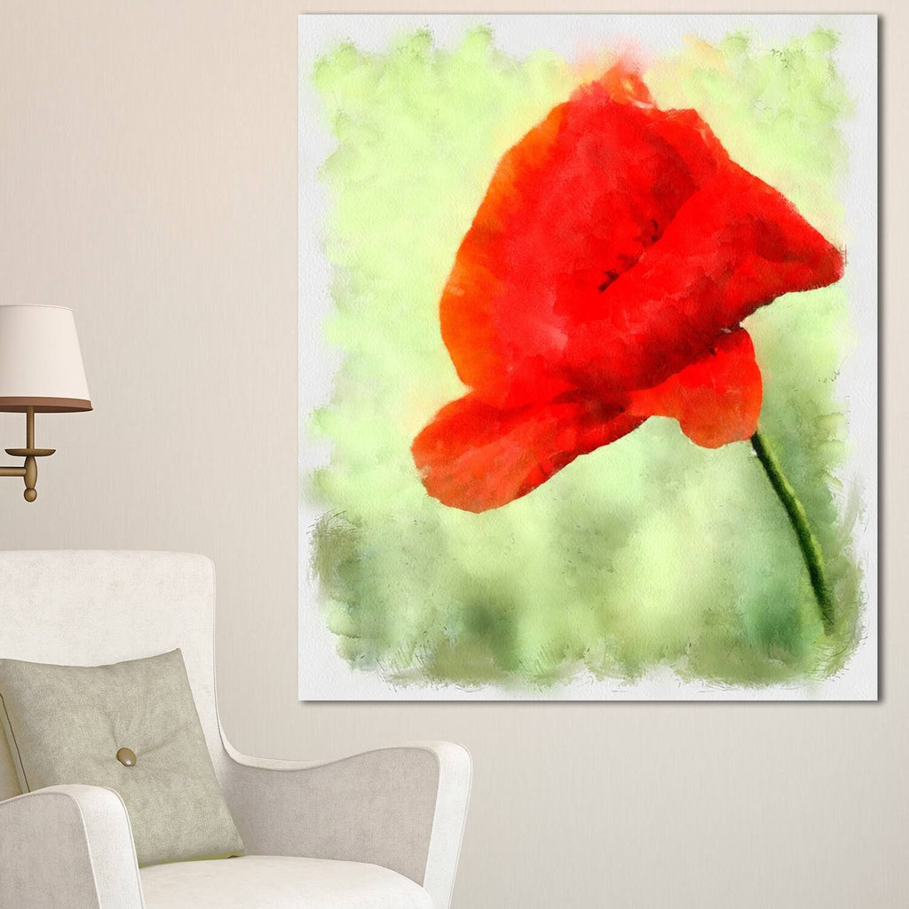 Big Red Poppy Flower Watercolor Painting Print on Wrapped Canvas X838563