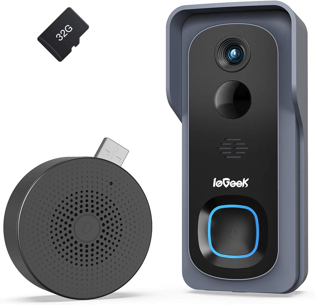 Wireless Video Doorbell Camera with 32GB SD Card & Indoor Chime, 1080P HD H38409