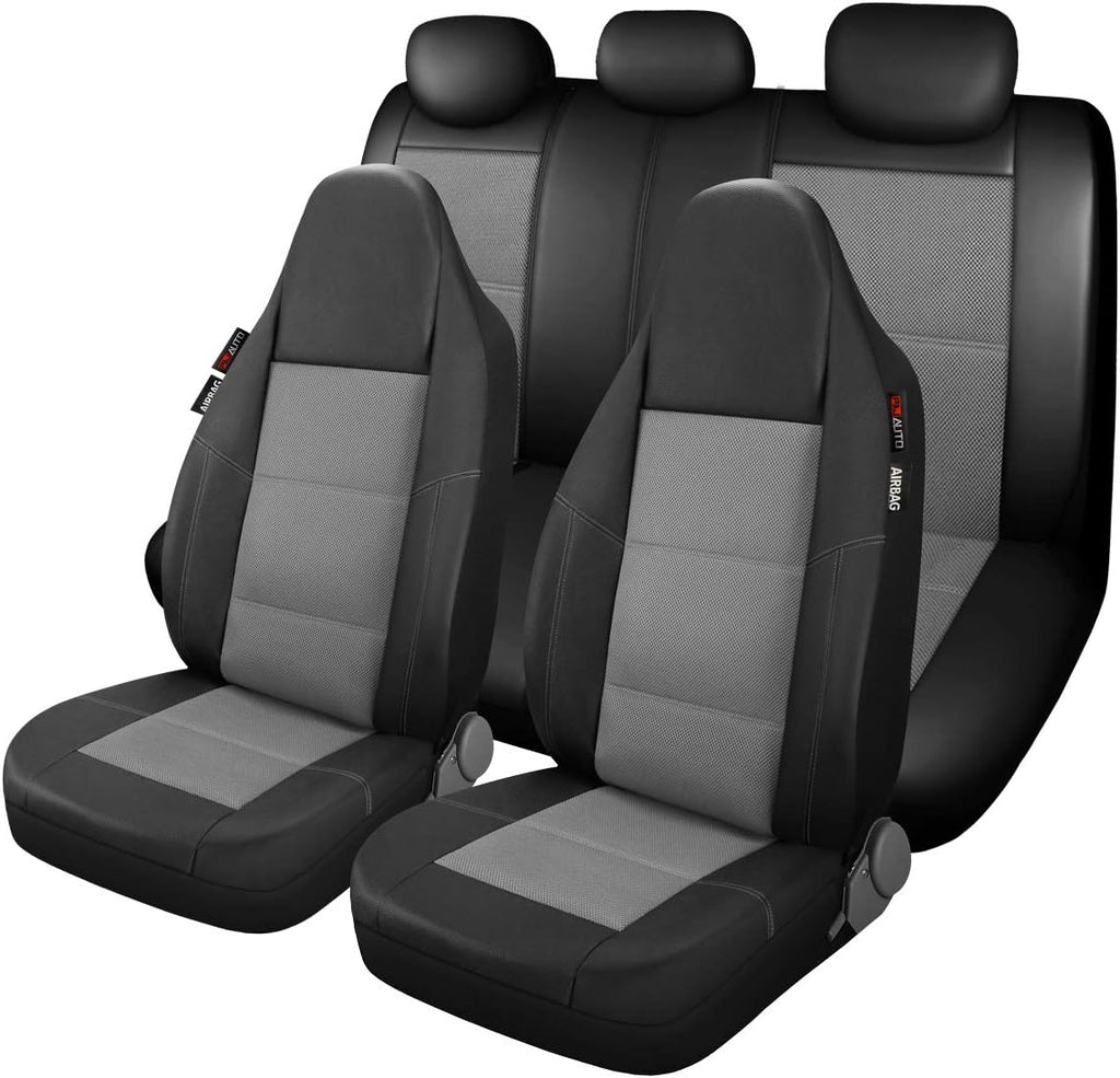 Leather and Mesh High Back Car Seat Cover Full Set S6784