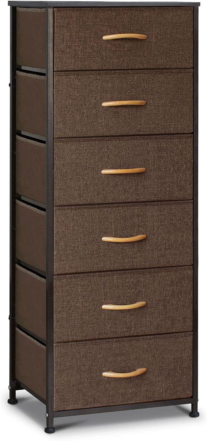Brown 6 Drawer Fabric Dresser with Metal Frame R45385
