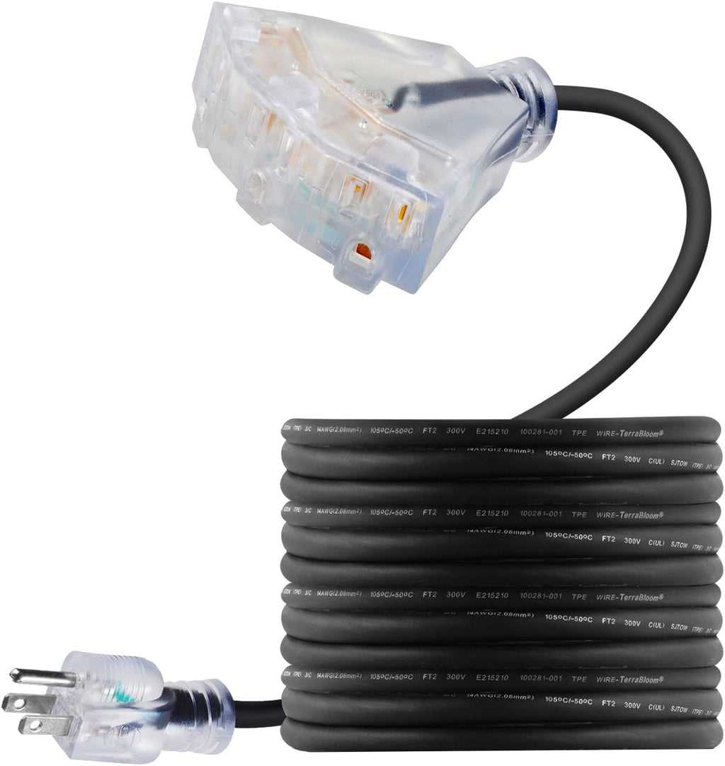 100 FT 14/3 Outdoor Extension Cord, Black Rubber Triple Outlet N501969
