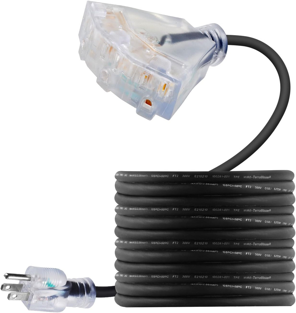 100 FT 14/3 Outdoor Extension Cord, Black Rubber Triple Outlet N501969