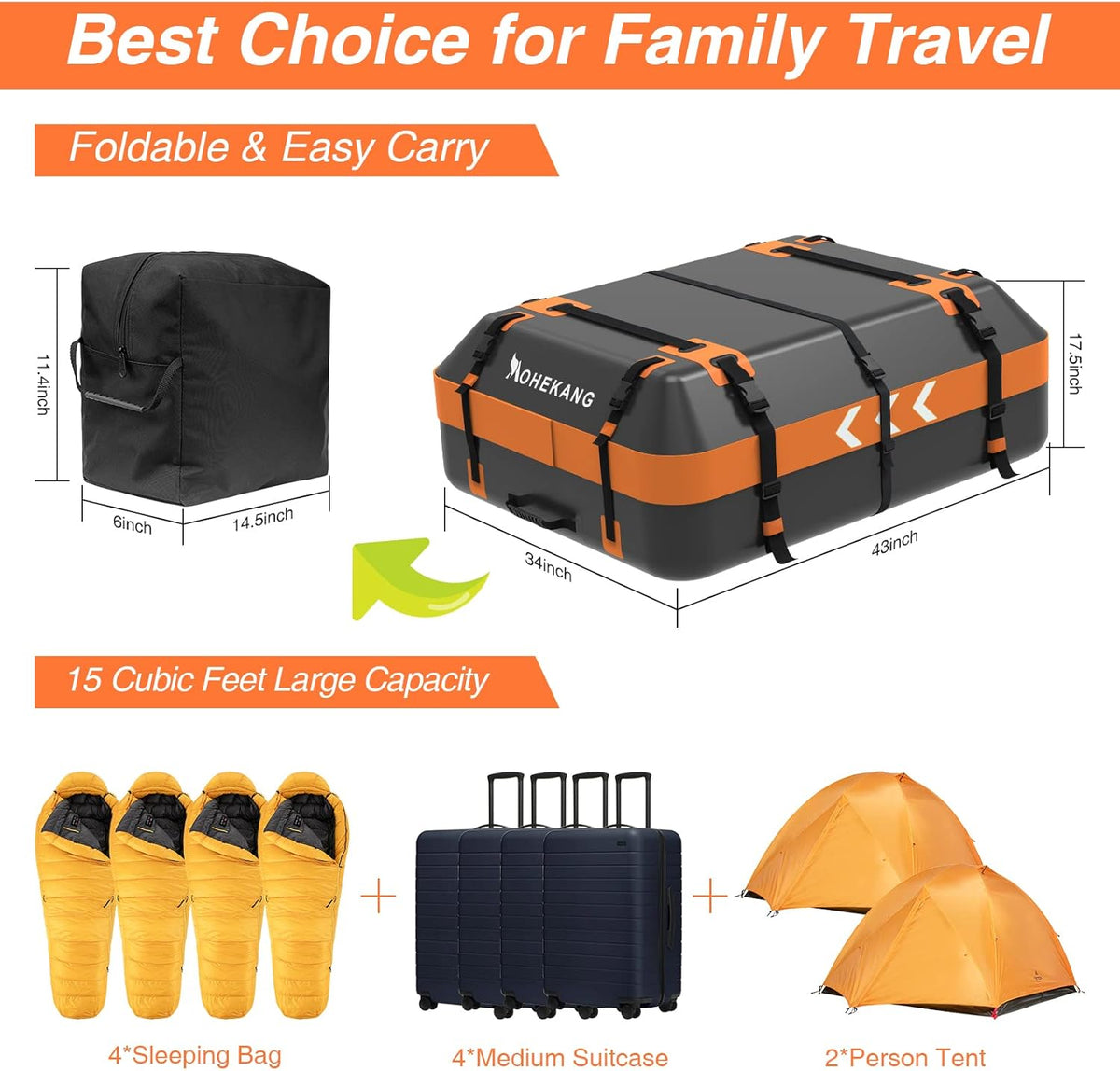 15 Cubic Feet Waterproof Reflective Car Roof Bag V56622
